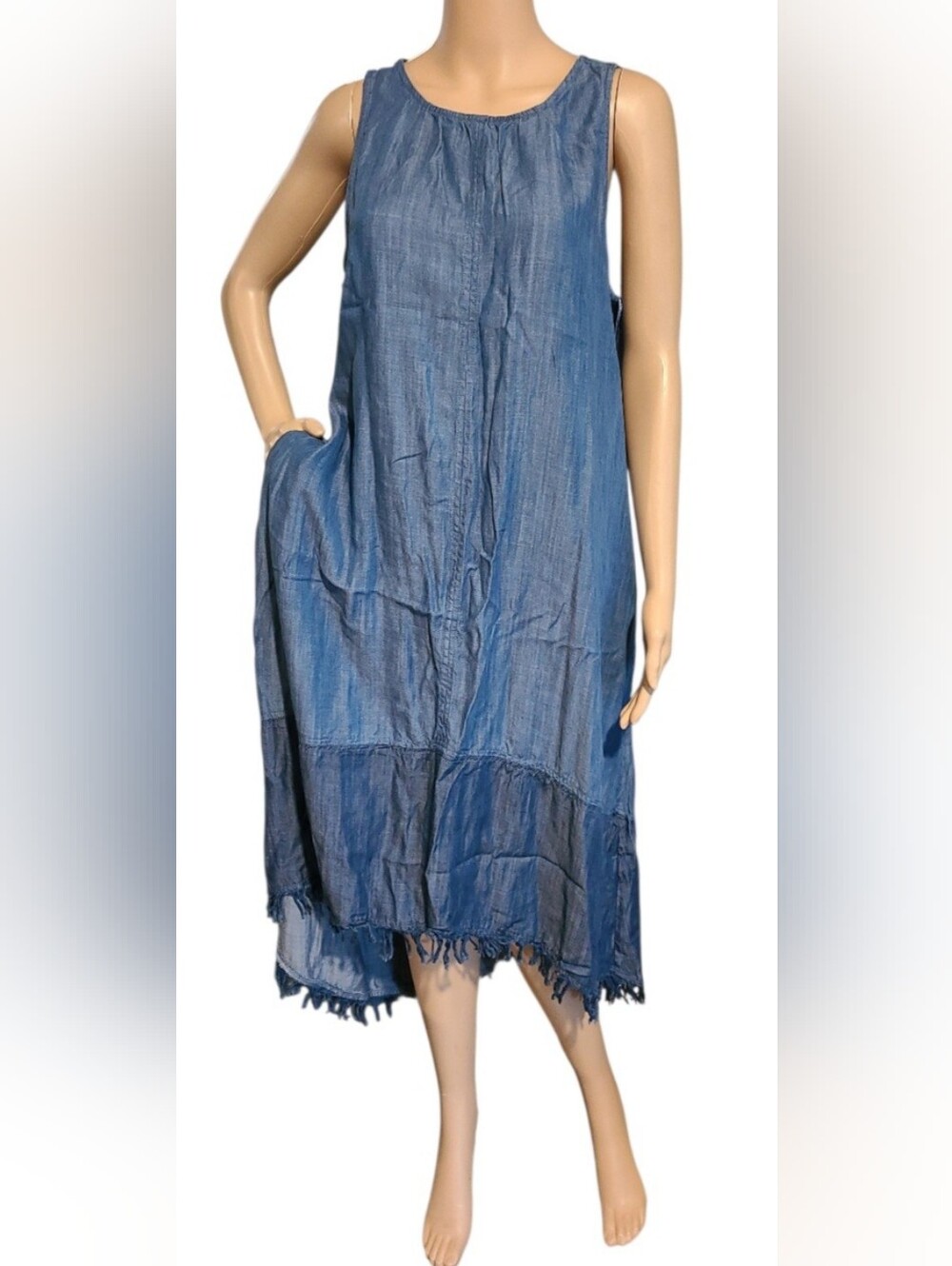 Crown & Ivy Denim Fringe DRESS - Picture 1 of 5